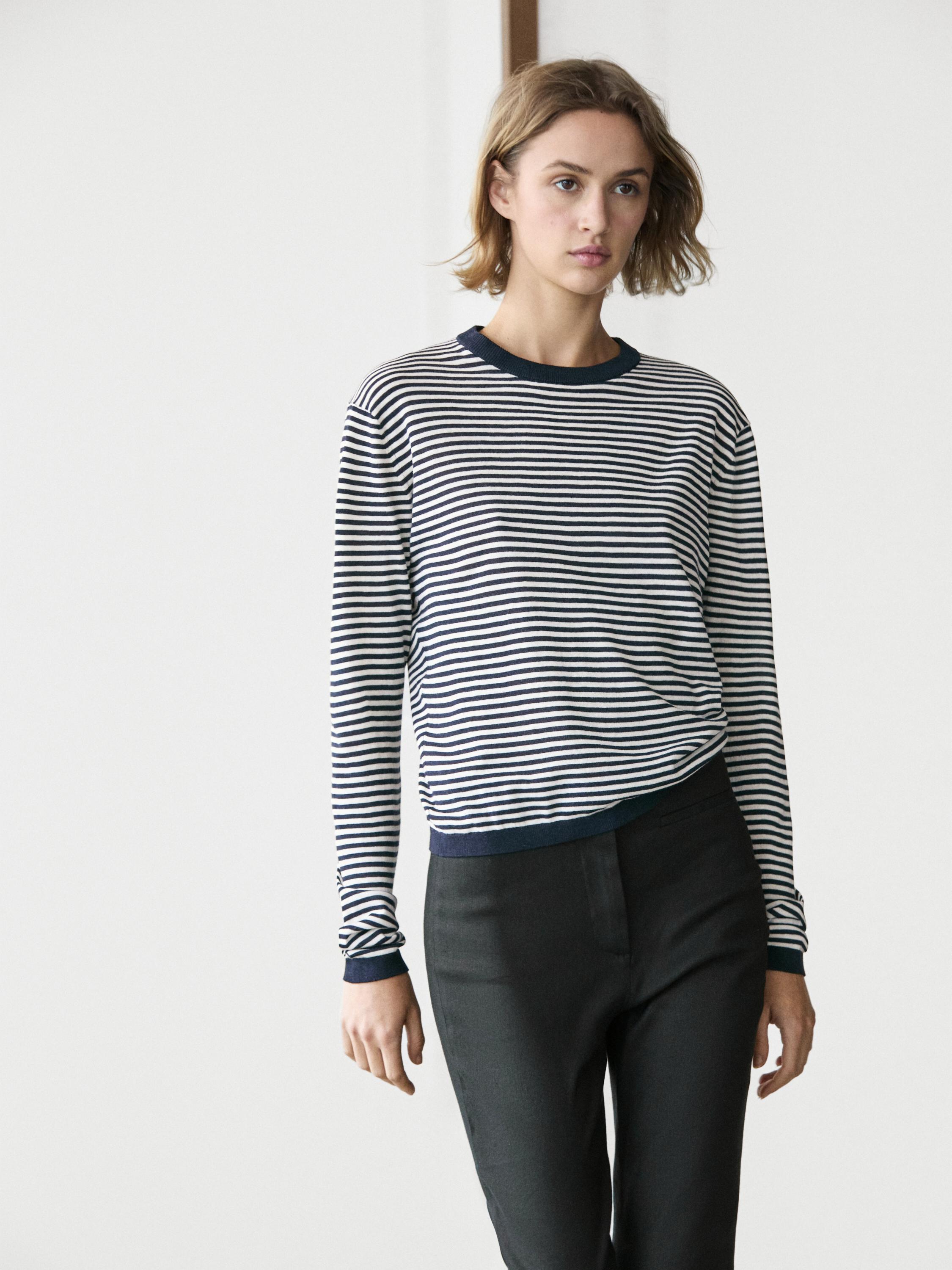 Striped cotton and silk knit sweater